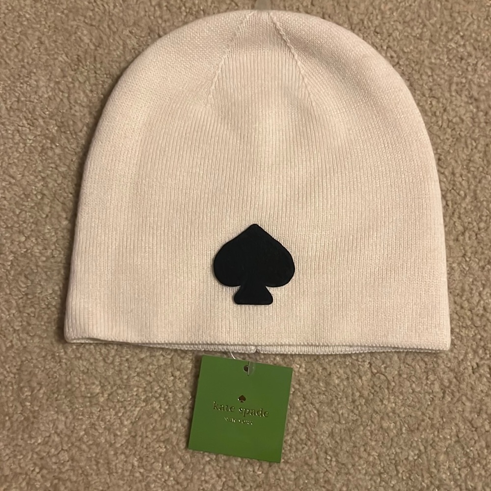 KATE SPADE • Signature Cream Spade Beanie Hat Cap new with tags